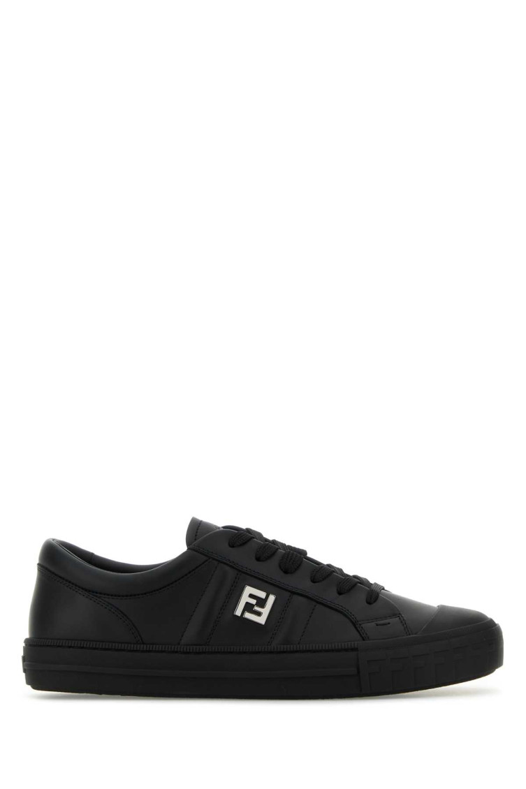 Shop Fendi Black Leather Domino Sneakers