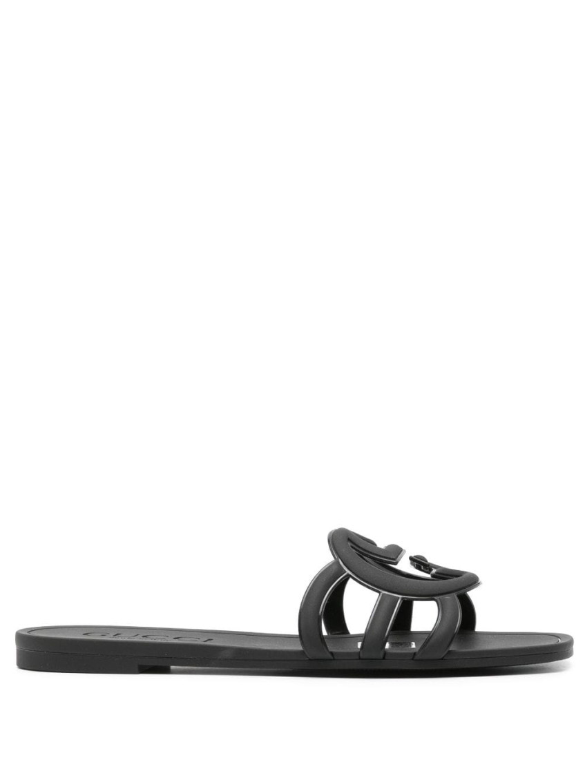 Gucci Interlocking G Rubber Flat In Black