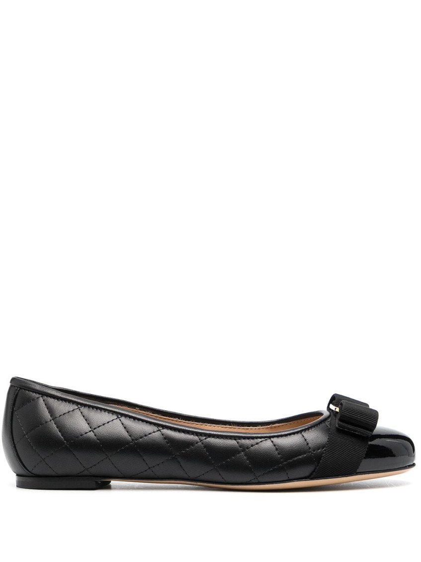 Shop Ferragamo Black Quilted Ballet Flats