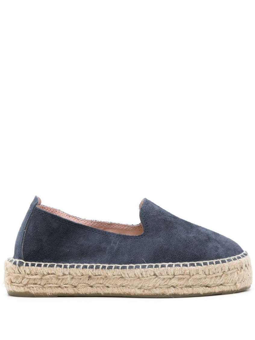 Manebi Round Toe Suede Slip-on With Espadrille Sole In Navy Blue