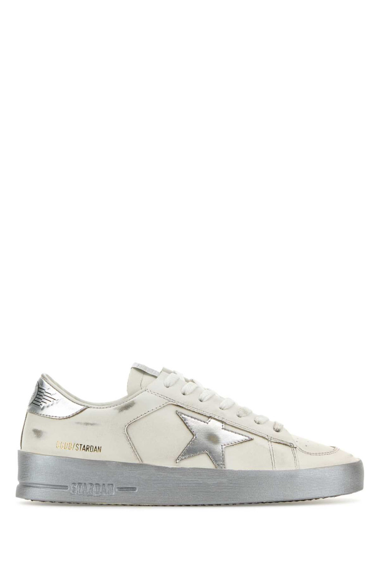 Golden Goose Stardan Sneakers With Silver Metallic Leather Star And Heel Tab In White