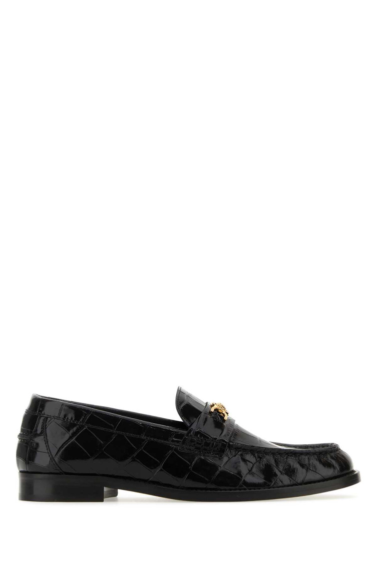 Versace Medusa Chain Leather Loafers In Black