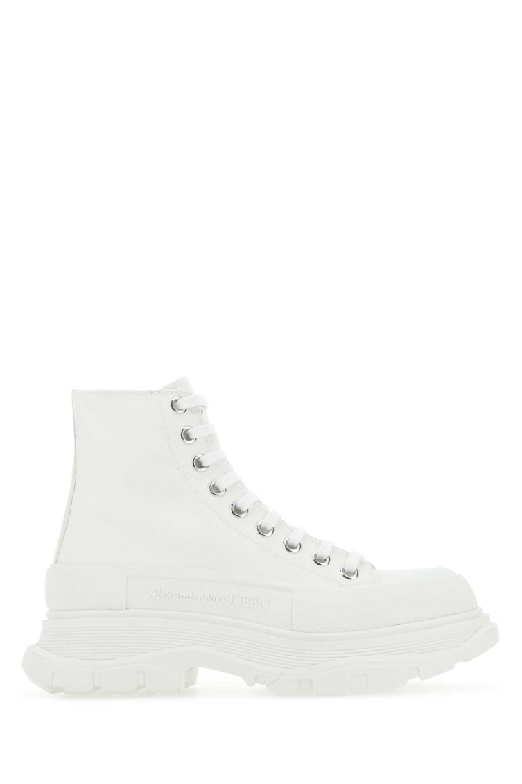 Alexander Mcqueen Tread Slick Canvas And Rubber Exaggerated-sole Ankle Boots In White