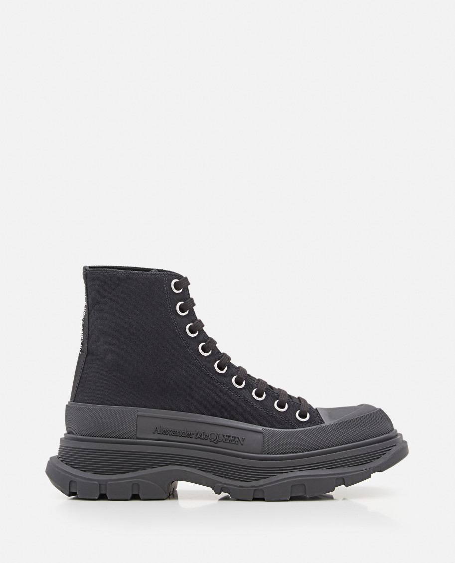 Alexander Mcqueen Leather And Rubber Exaggerated-sole Ankle Boots In Black