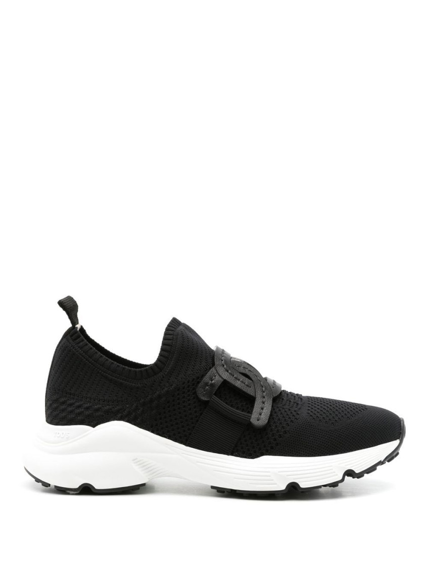 Shop Tod's Black Round Toe Sneakers