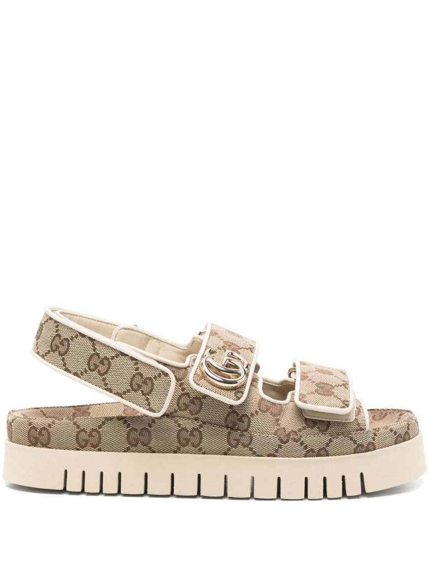 Gucci Beige Gg Fabric Sandals With Double G Women