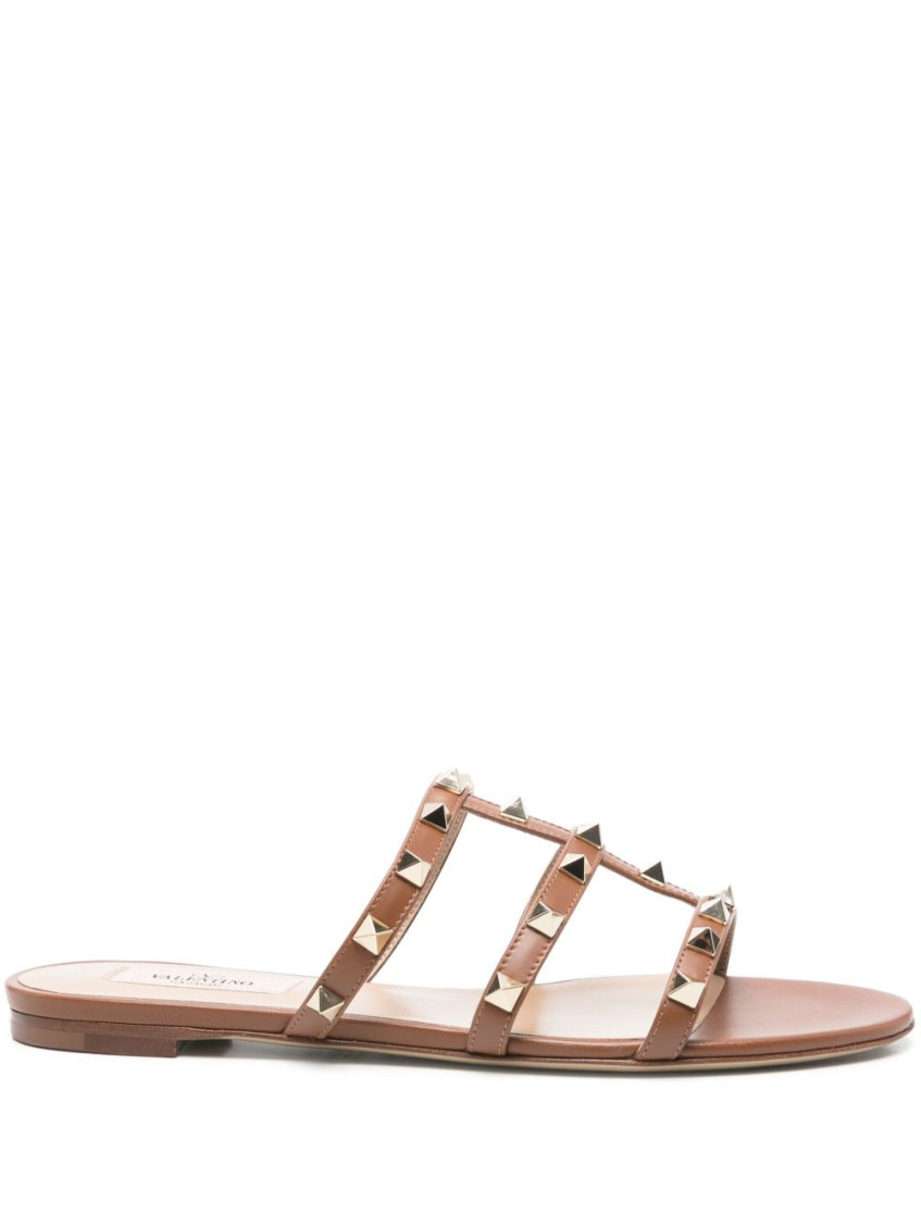 Valentino Garavani Brown Rockstud Leather Sandals