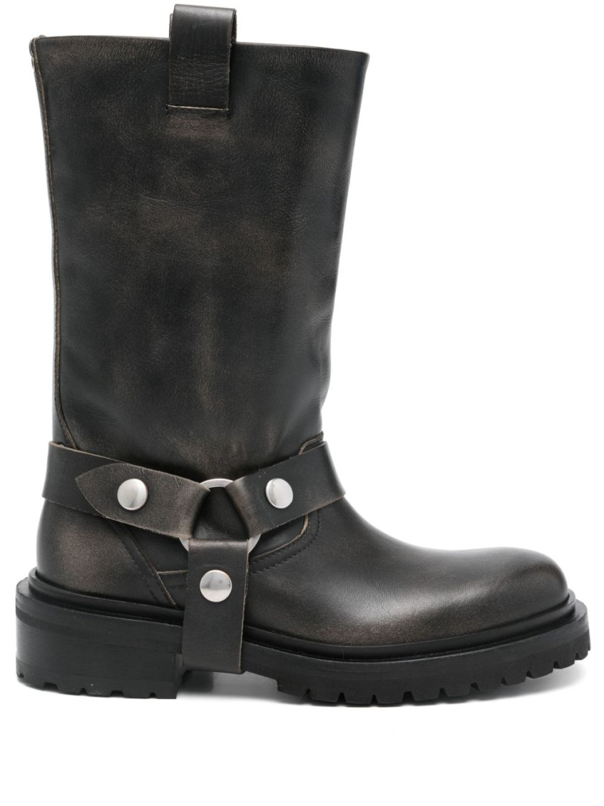 Golden Goose Distressed Black Leather Kurt Boots With Silver Accents In Black