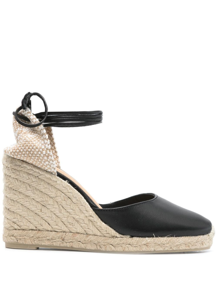 Castaã±er Black Carina Leather Espadrille Wedges