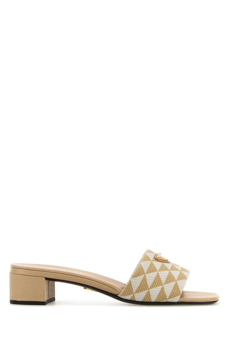 Prada 35mm Enamel-triangle Logo Sandals In Neutral