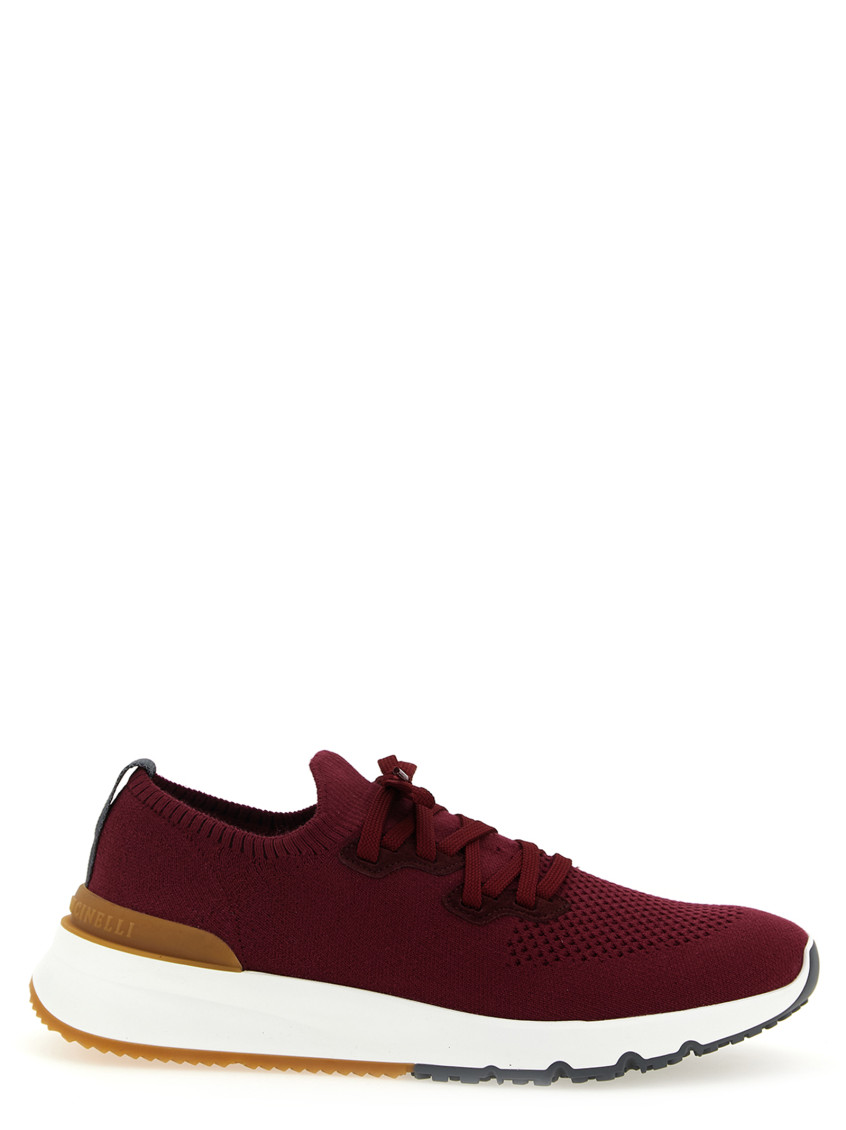 Brunello Cucinelli Knit Upper Sneakers Pull Tab Rubber Sole In Burgundy