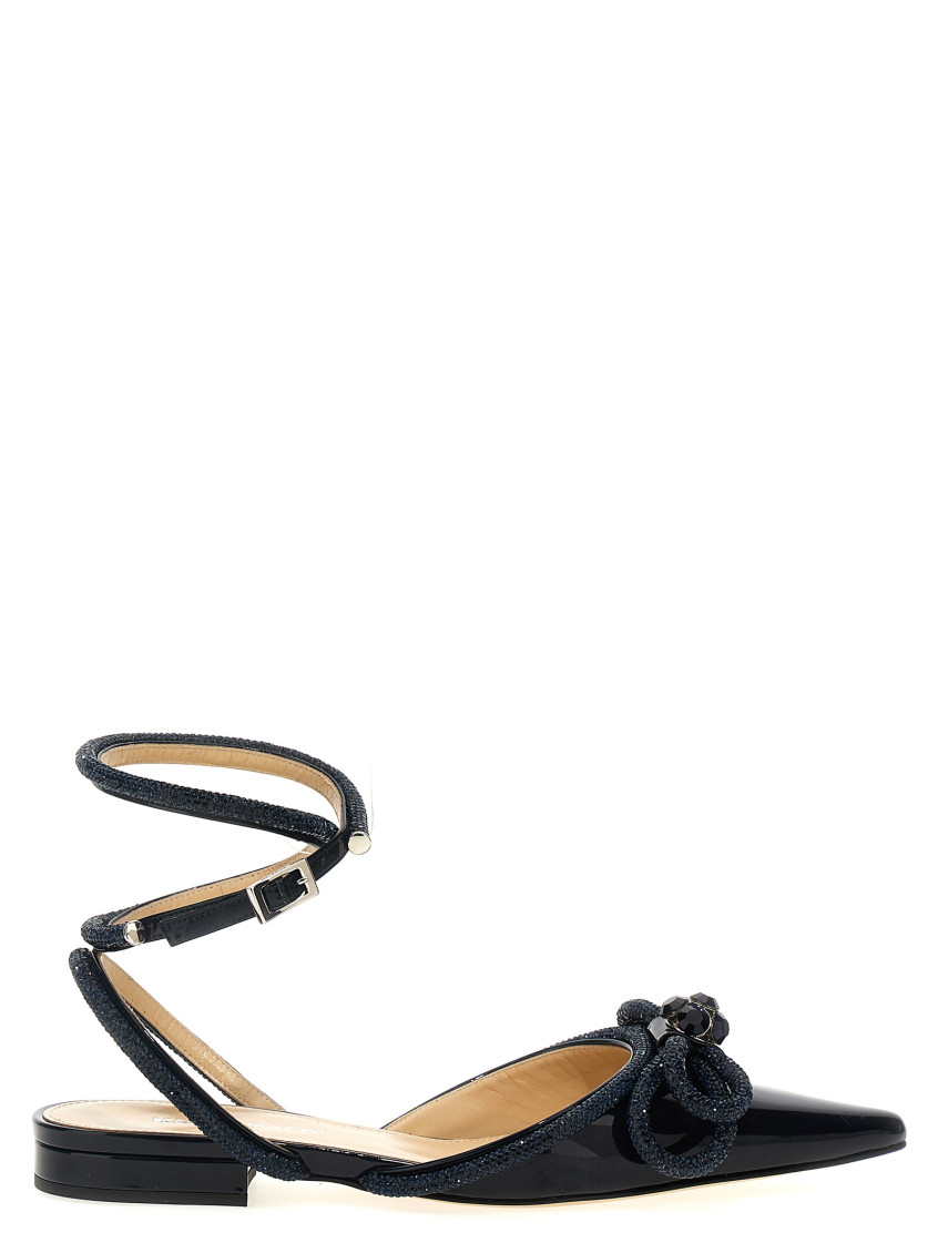 Mach&mach Navy Blue Double Bow Ballet Flats In Navy Blue