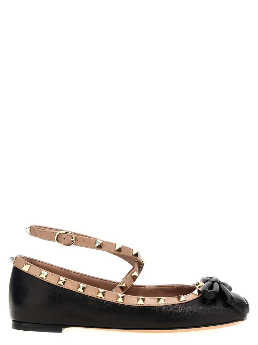 Shop Valentino Black Rockstud Ballet Flats