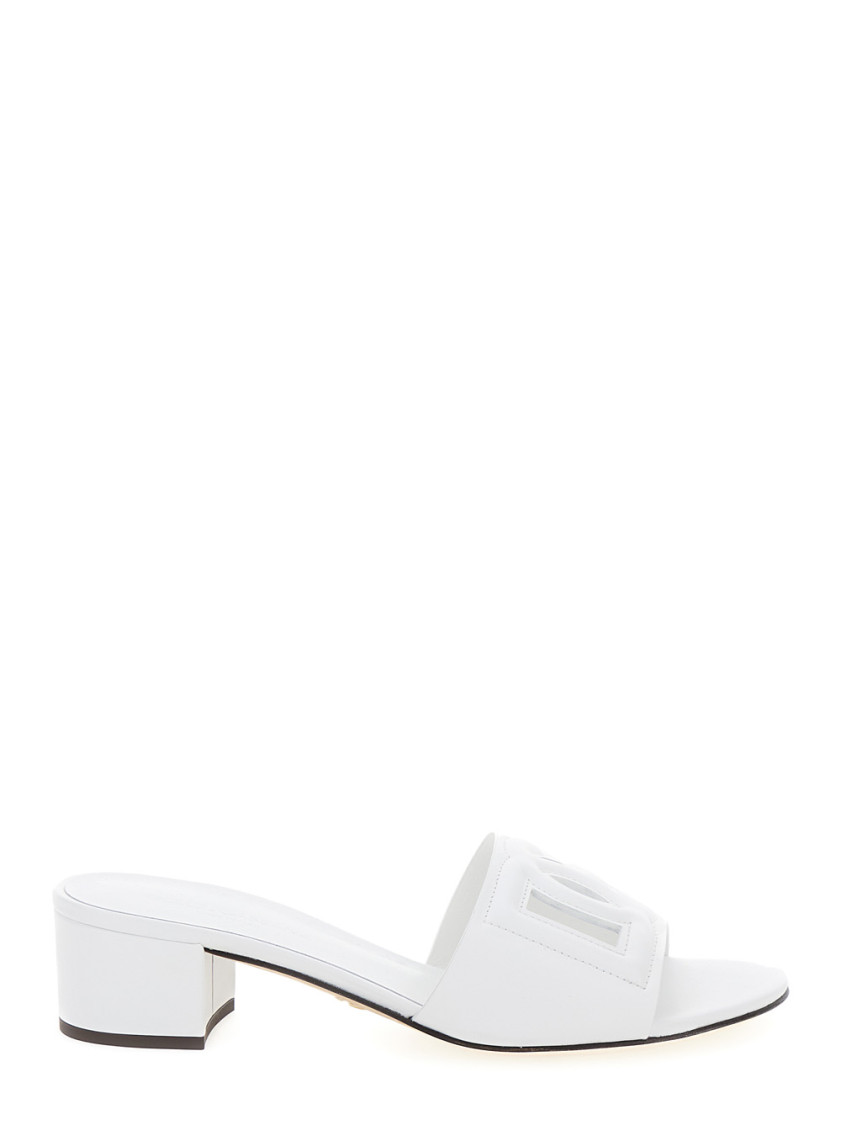 Dolce & Gabbana White Mules With Low Heel And Dg Millennials Detail In Smooth Leather Woman In White