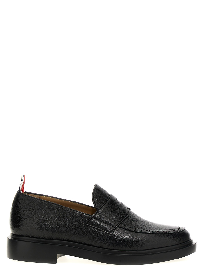 Thom Browne Black Slip-on Loafers With Loop Detail In Black