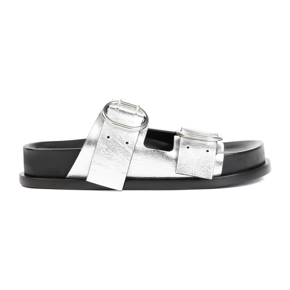 Jil Sander Black Leather Sandals With Buckle Detail In Silver