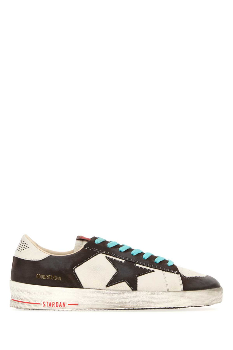 Golden Goose Distressed Leather Sneakers With Two-tone Star Patch In White