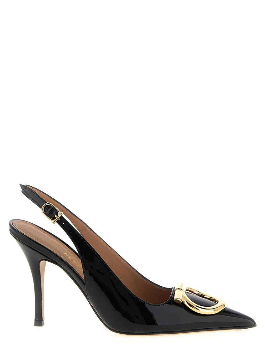 Ferragamo Sara Patent Leather Slingback Pumps In Black