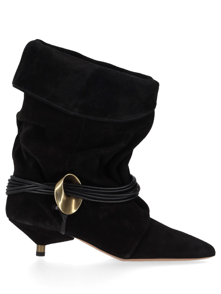 Isabel Marant Edrika Leather-trimmed Embellished Gathered Suede Ankle Boots In Black