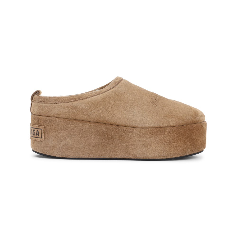 Balenciaga Women Alaska Soft Suede Mule With Plateau In Brown