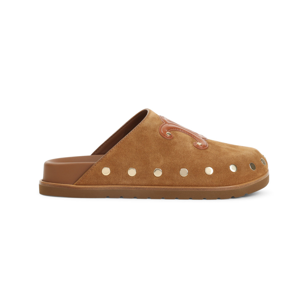 Celine Triomphe Wedge Mules Women In Brown