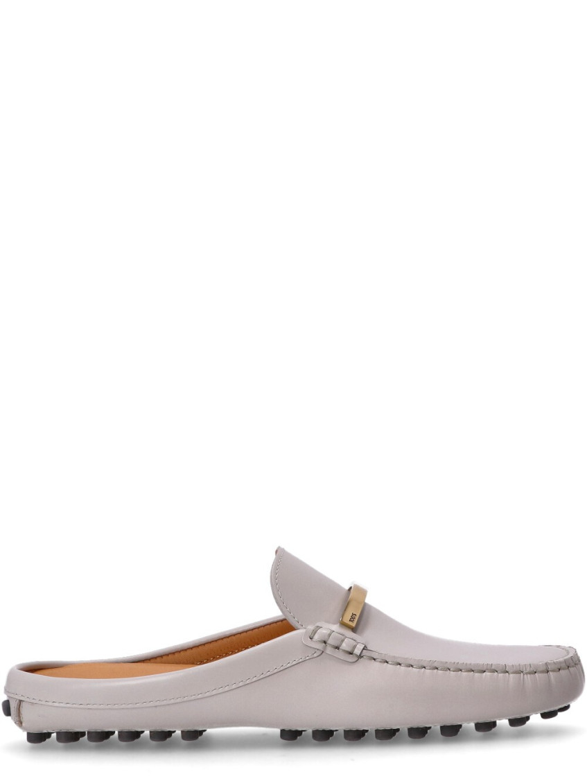 Tod's Grey Leather Loafer Mules In Gray