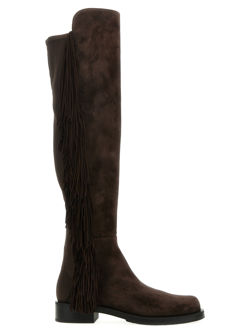 Stuart Weitzman Dark Brown 5050 Bold Fringe Boots In Dark Brown