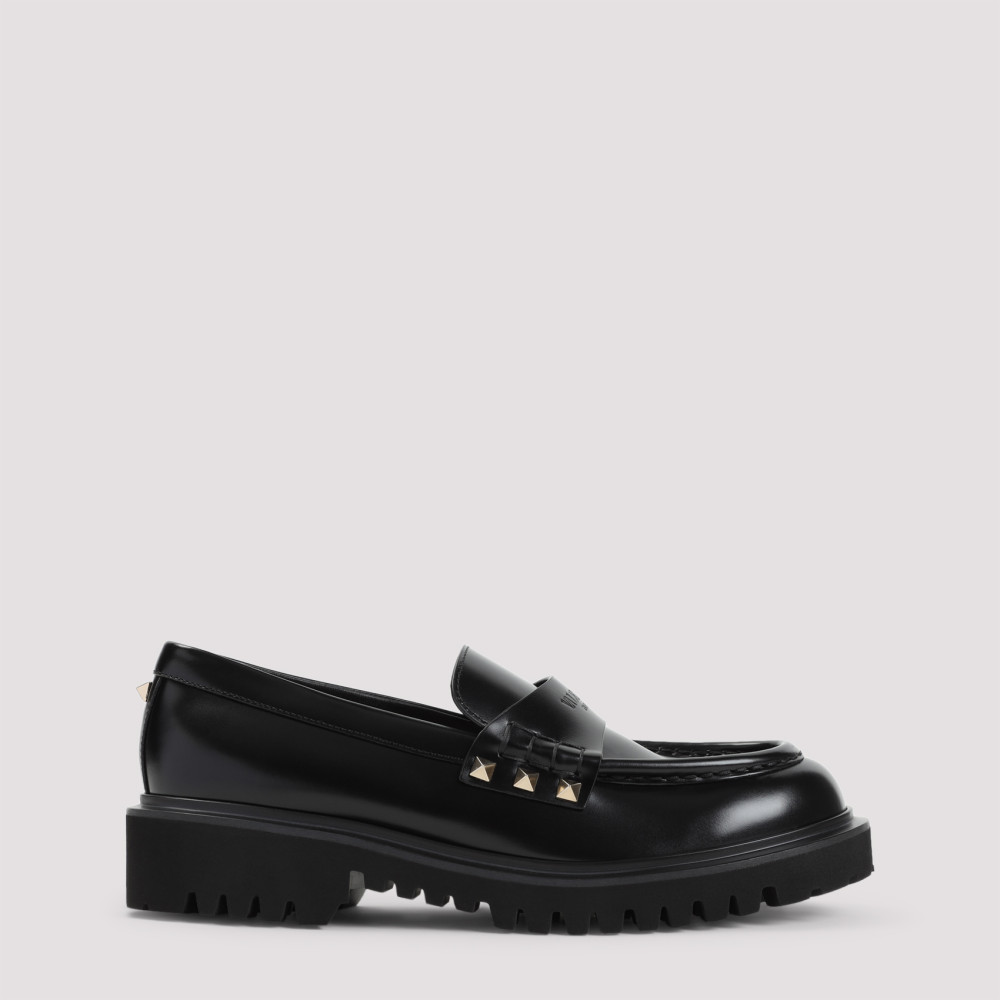Shop Valentino Black Leather Loafers