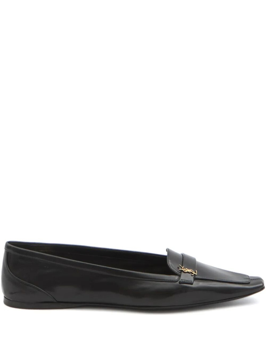 Saint Laurent Poppy Leather Ballet Flats In Black