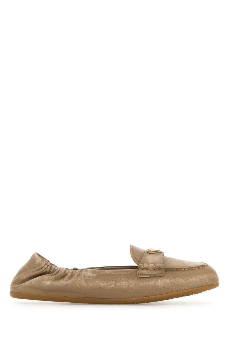 Prada Leather Loafers In Beige
