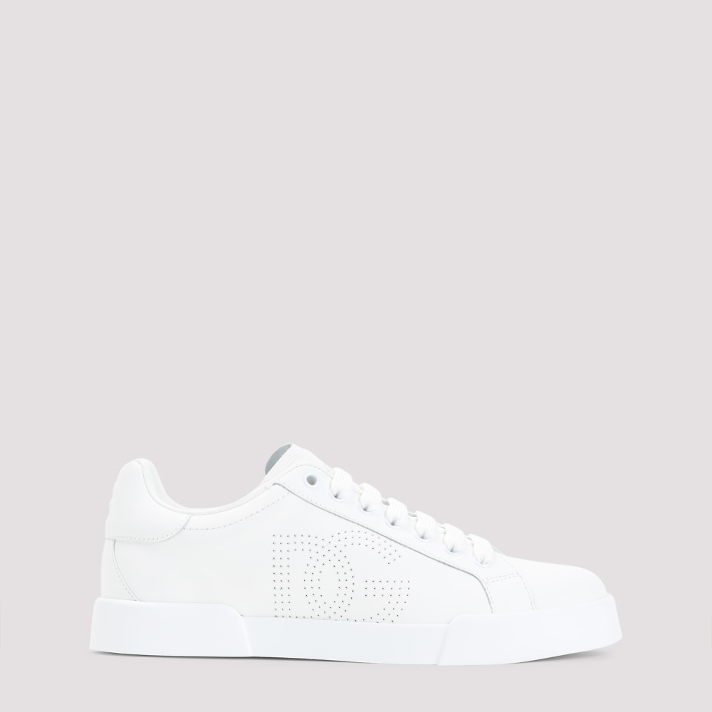 Dolce & Gabbana Women Portofino Low-top Leather Sneakers With Lateral Monogram In White