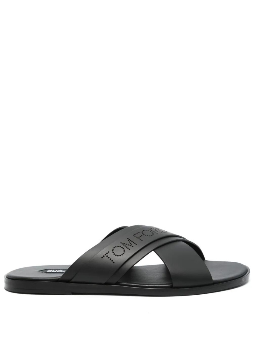 Tom Ford Logo-perforated Slides In Black