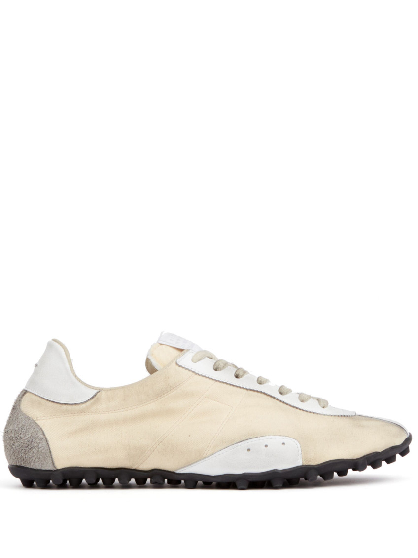 Maison Margiela Leather Lace-up Trainers In Beige