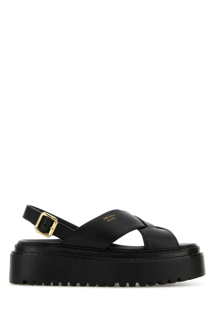 Prada Sandalen Aus Leder Mit Gekreuztem Band In Black