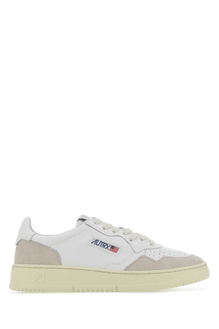 Autry Medalist White Low Top Sneakers With Beige Suede Details In Leather Man In White