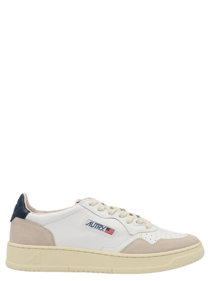 Autry 'medalist' White Low Top Sneakers With Beige Suede Details In White