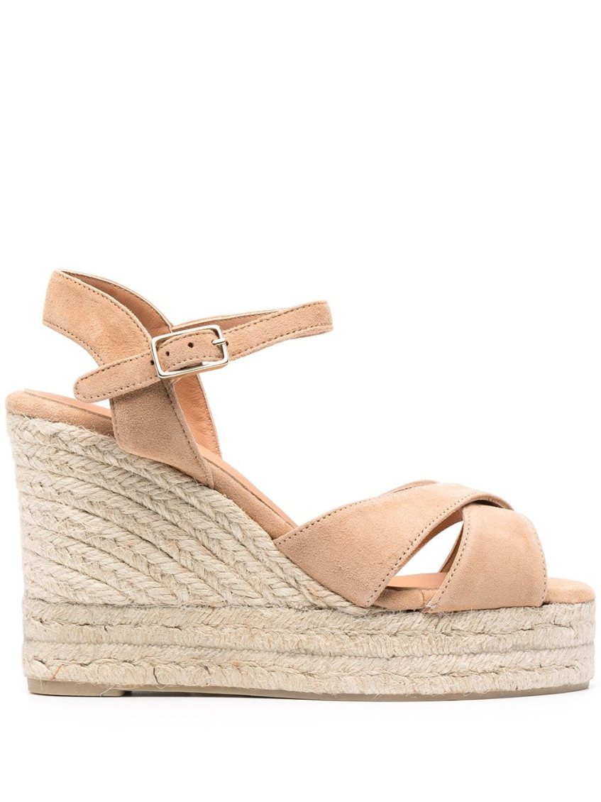 Castaã±er Open-toe Wedge-heels With Ankle Straps In Beige