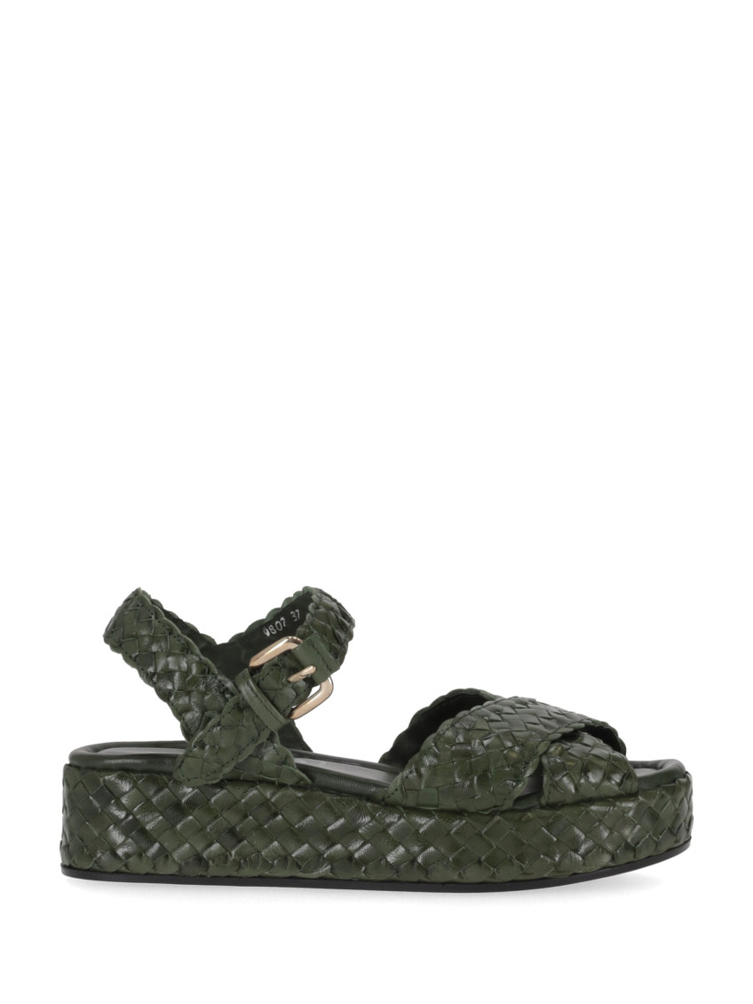 La Rose Dark Green Leather Sandals