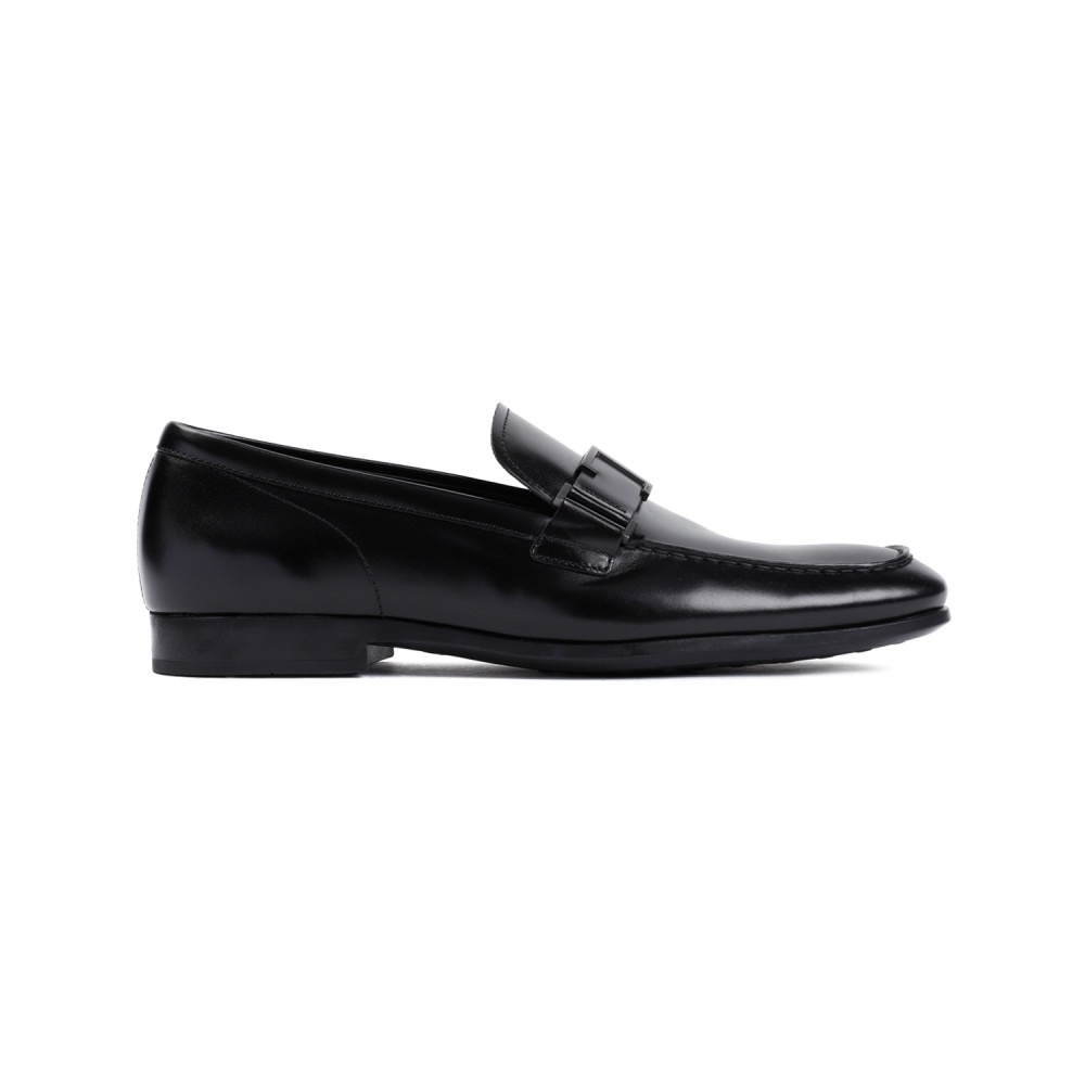Tod's Double T Buckle Loafers In Brushed Leather In Black