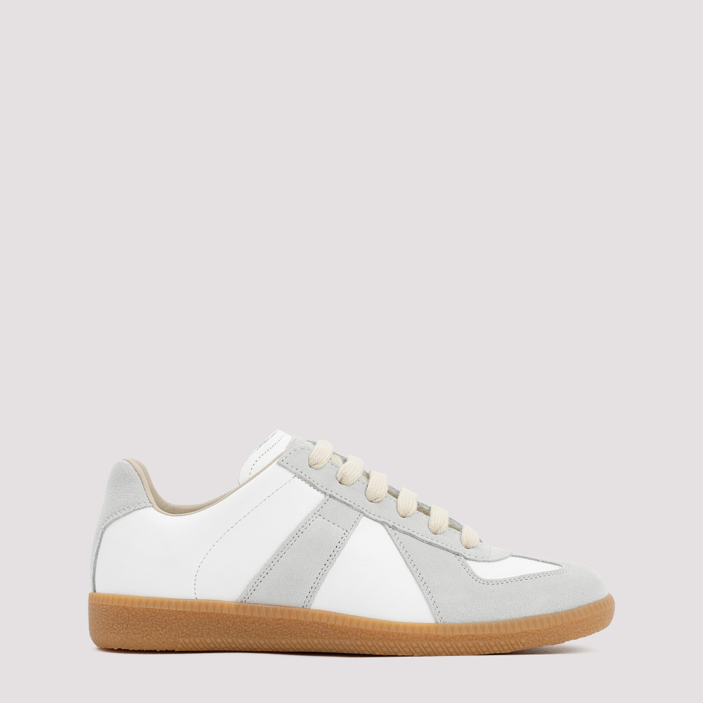Maison Margiela Women Replica Low-top Leather Sneakers With Suede Inserts In White