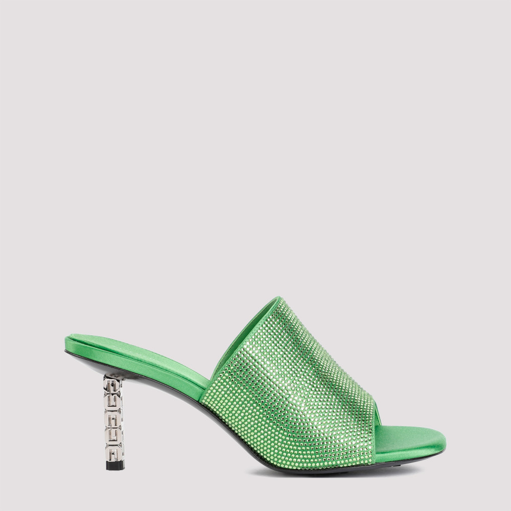 Givenchy G Cube Satin Flat Sandals With Strass In Green