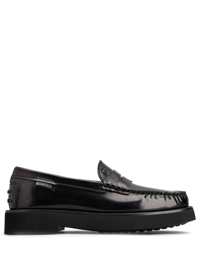 Tod's Block Heel Loafers Penny Strap In Black