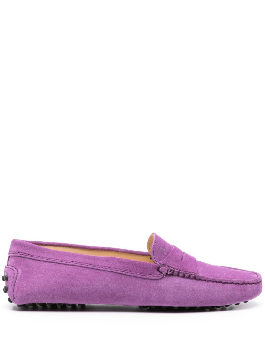 Tod's Round Toe Suede Loafers With Penny Strap In Purple
