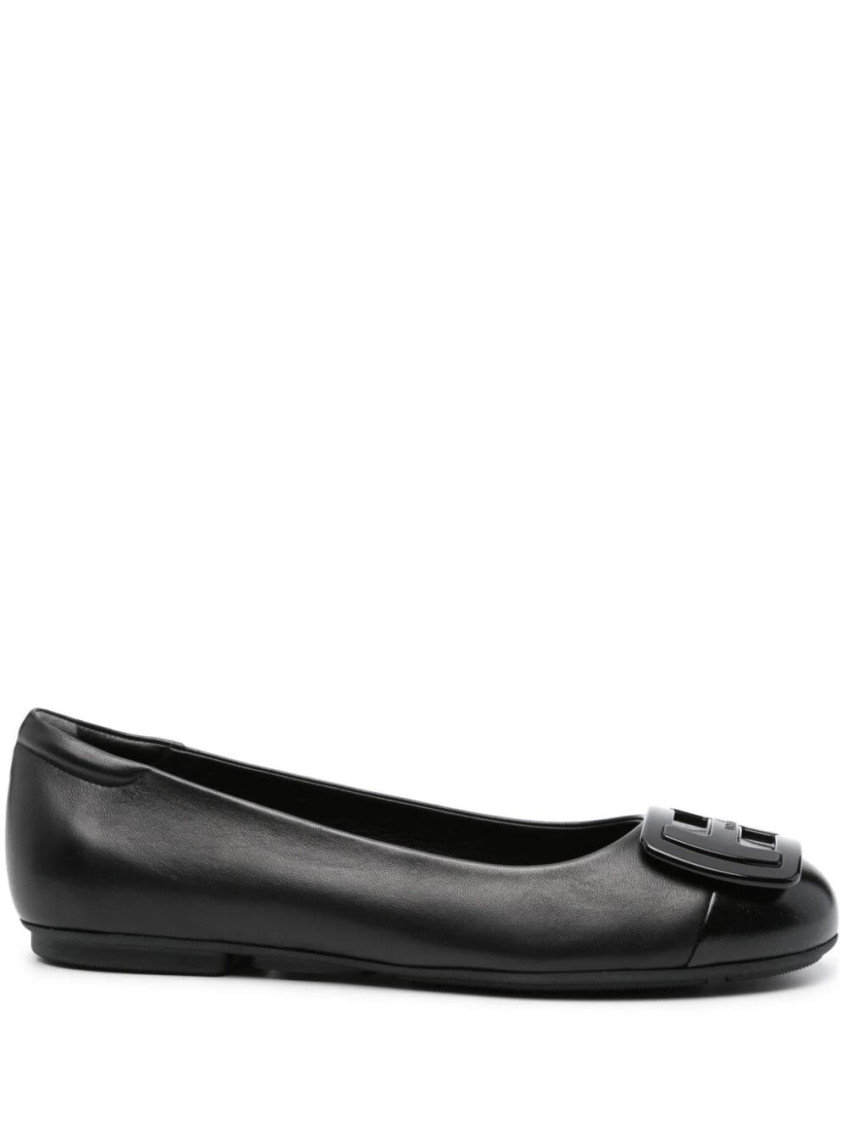 Hogan Leather Ballet Flats With Maxi Plaque In Black