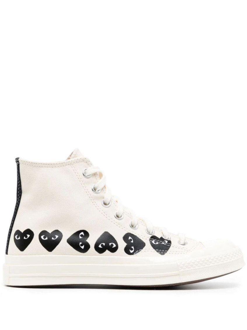 Comme Des Garçons High-top Sneakers With Black Heart Motifs In White