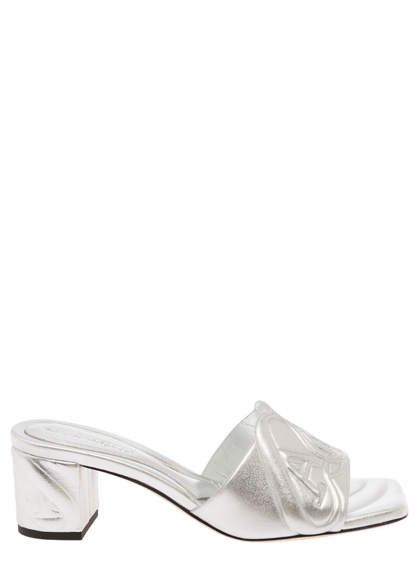 Alexander Mcqueen Alexander Mc Queen Metallic Leather Heel Sandals In Silver