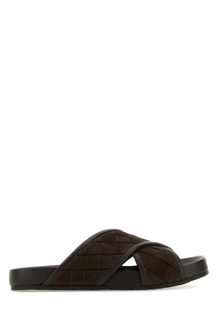 Shop Bottega Veneta Dark Brown Tarik Slip On Sandals