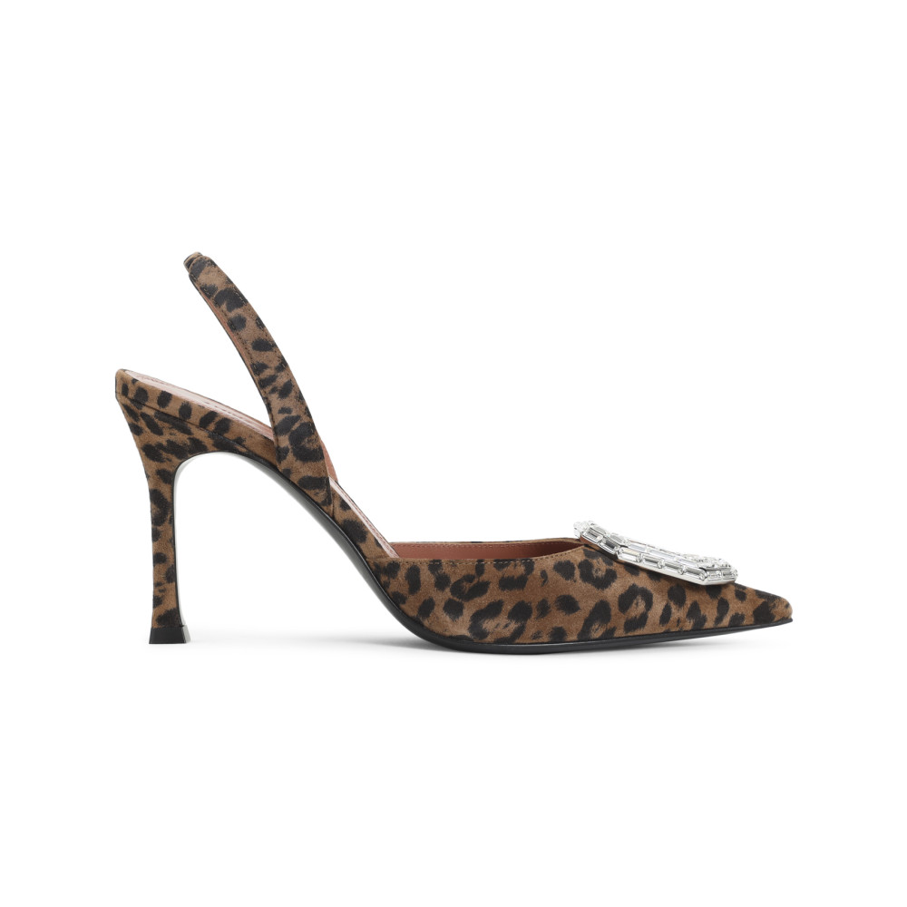 Amina Muaddi Leopard Print Pointed Toe Heels In Animal Print