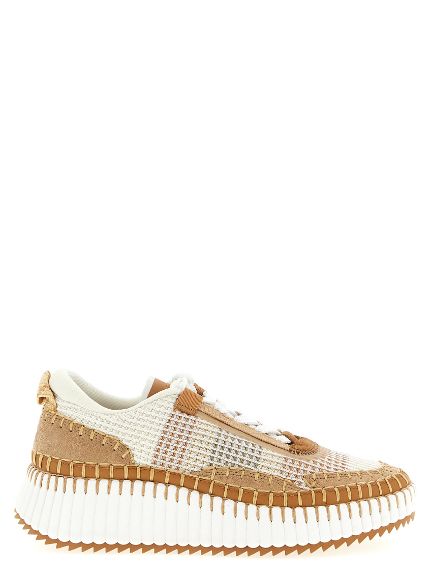 Chloé Beige Lace Up Sneakers In Brown