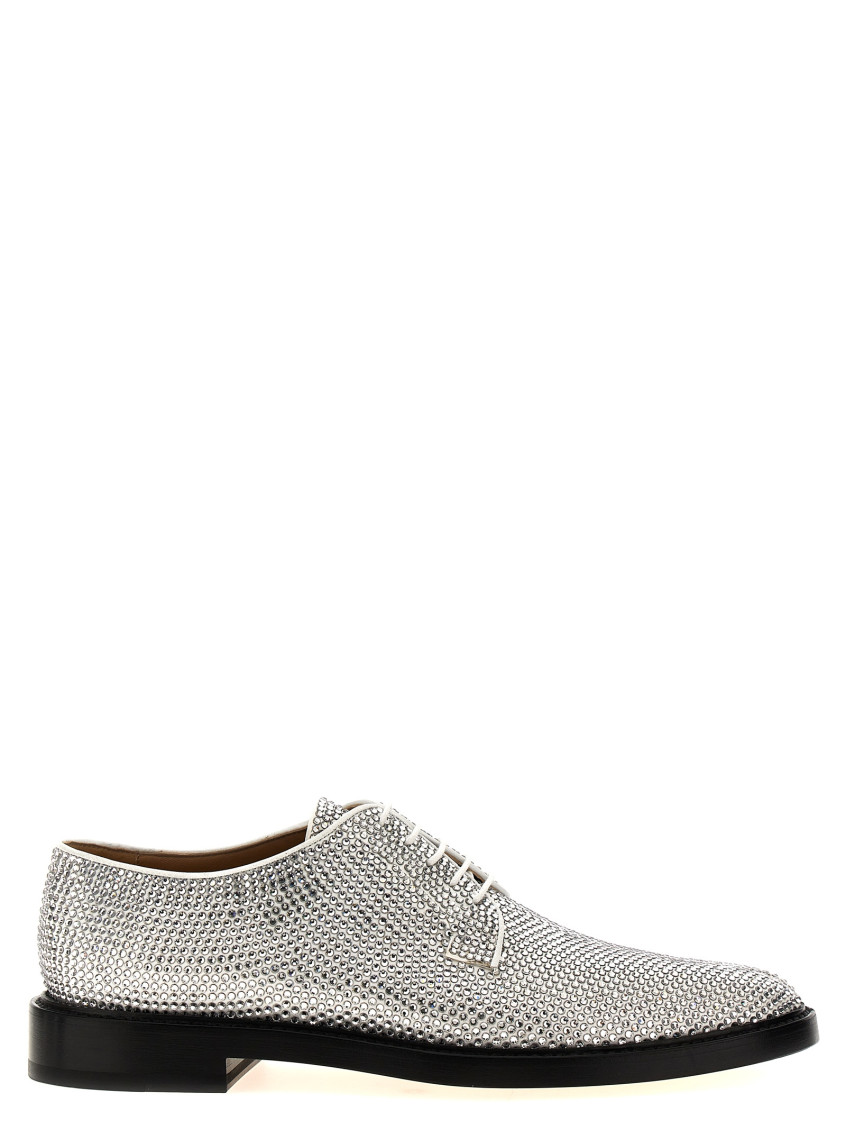 Maison Margiela Lace-up Shoes With Embellished Design And Textured Finish In Silver